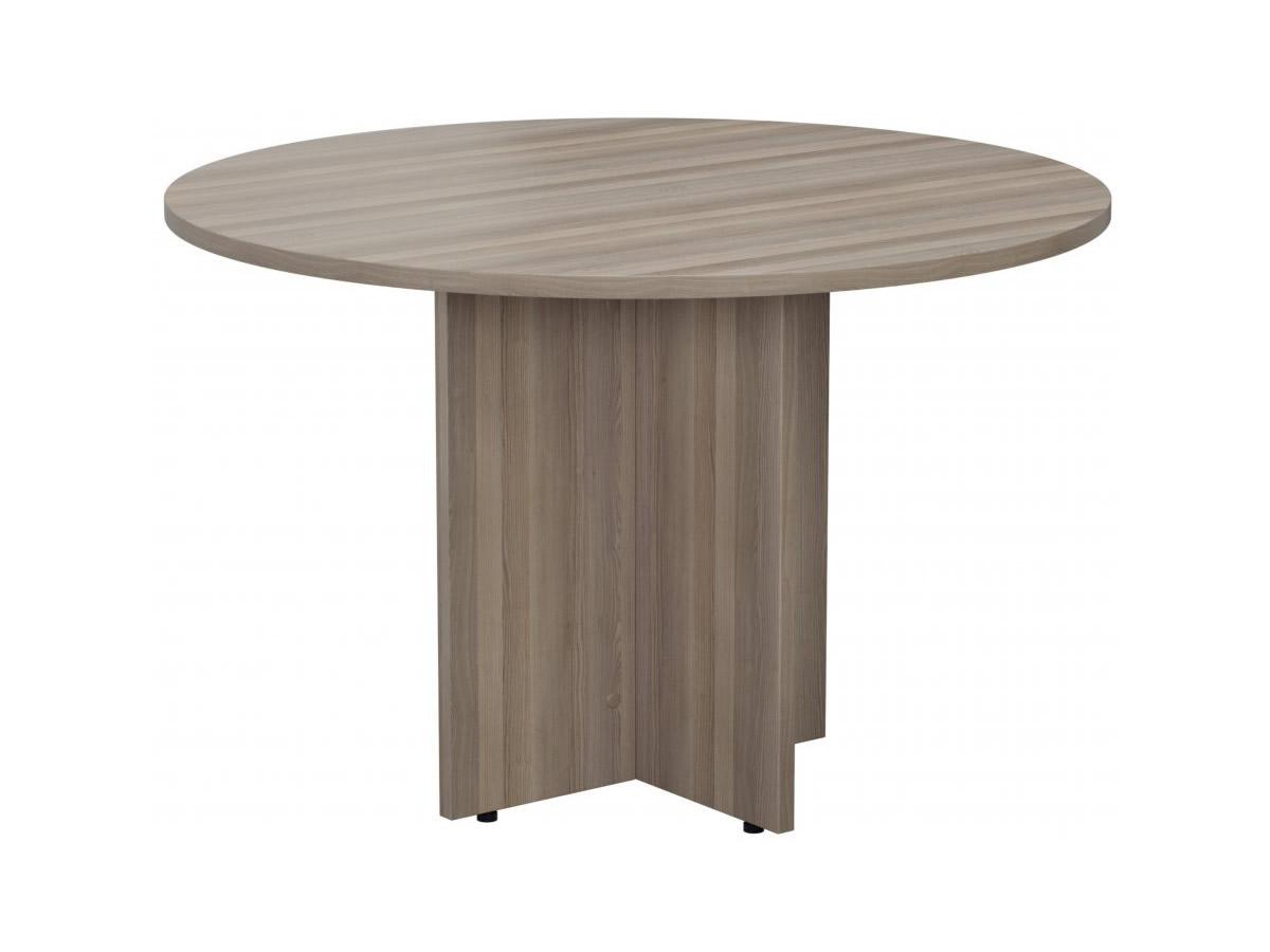 View Grey Oak Finish 120cm Round MultiPurpose Meeting Table Scratch Resistant Surface Seat 4 People Kestral information