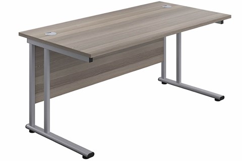 Kestral Grey Oak Rectangular Cantilever Desk - 1200mm Silver 600mm Deep 