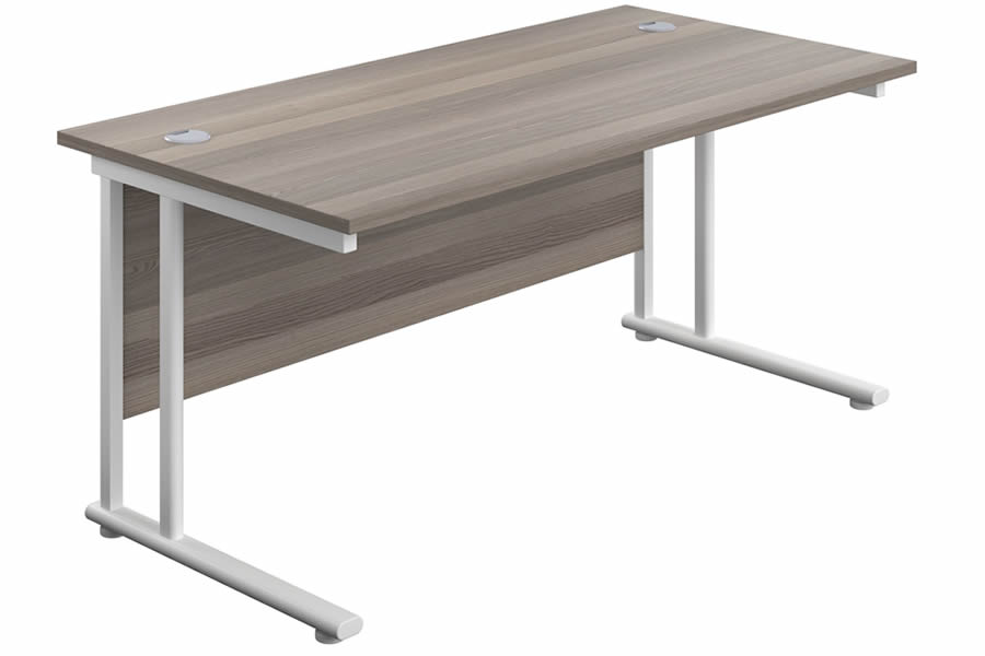 View 120cm x 80cm Grey Oak Rectangular Cantilever Office Desk Scratch Resistant Surface White Frame Flat Packed Optional Install Kestral information