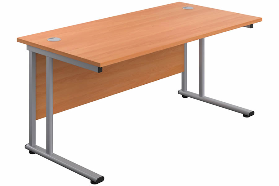 View 120cm x 80cm Oak Straight Rectangular Home Office Computer Laptop Study Desk Silver Steel Cantilever Leg 2 Cable Port Access Points Kestral information