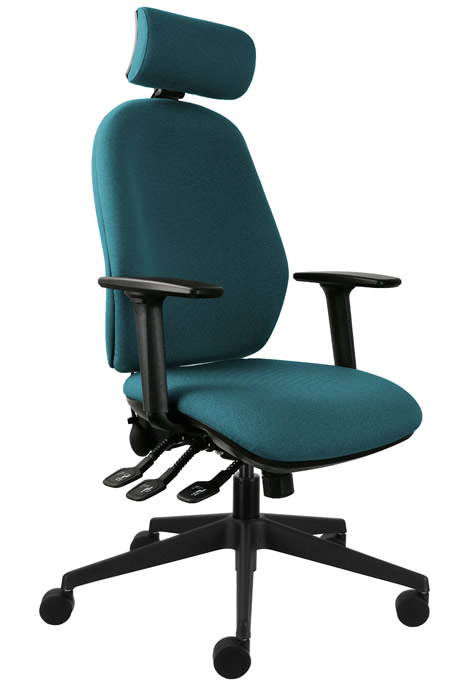 View Light Blue High Back Deeply Padded Operator Chair Seat Slide Height Adjustable Back Adjustable Arms Ergo Fix Posture information