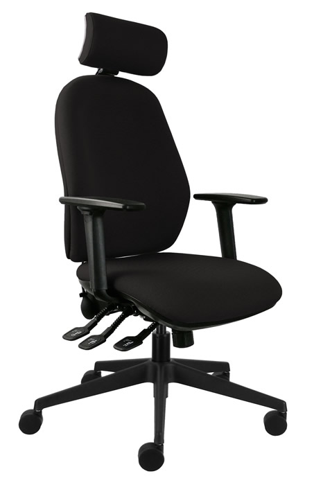 View Black High Back Deeply Padded Operator Chair Seat Slide Height Adjustable Back Adjustable Arms Ergo Fix Posture information