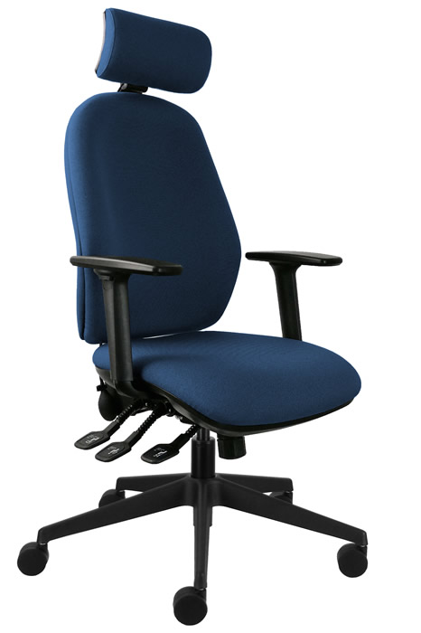 View Dark Blue High Back Deeply Padded Operator Chair Seat Slide Height Adjustable Back Adjustable Arms Ergo Fix Posture information