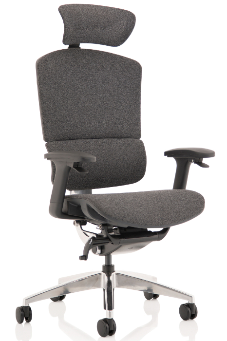 View Grey Fabric High Back Executive Office Chair With Headrest Synchronised Mechanism Integrated lumbar Support Ergonomic Ergo Click Plus information