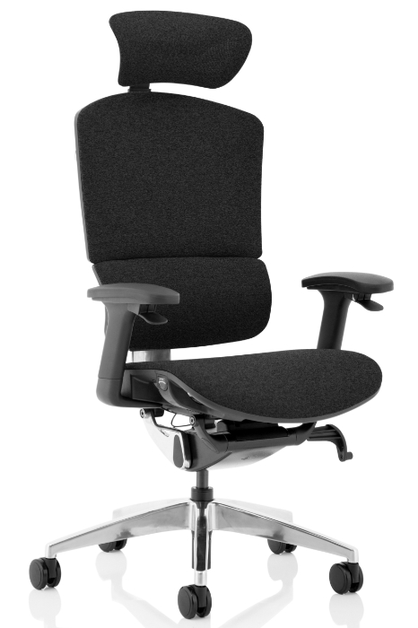 View Black Fabric High Back Executive Office Chair With Headrest Synchronised Mechanism Integrated lumbar Support Ergonomic Ergo Click Plus information