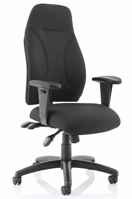 View Black Ergonomic Fabric Posture Chair Ratchet Height Adjustable Backrest Height Adjustable Arms Deeply Padded Sculptured Seat information