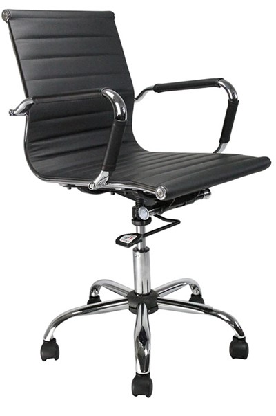 Modern Designer Medium Back Office Chair Black Leather Fixed Arms Chrome Base Aura Office Chair Black Leather, Contemporary Office Chair Uk