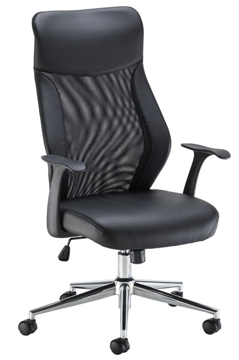 View High Back Black Mesh Leather Office Chair Breathable Mesh Reclining Backrest Fixed T Shapr Arms Deeply Padded Seat Ergonomis information