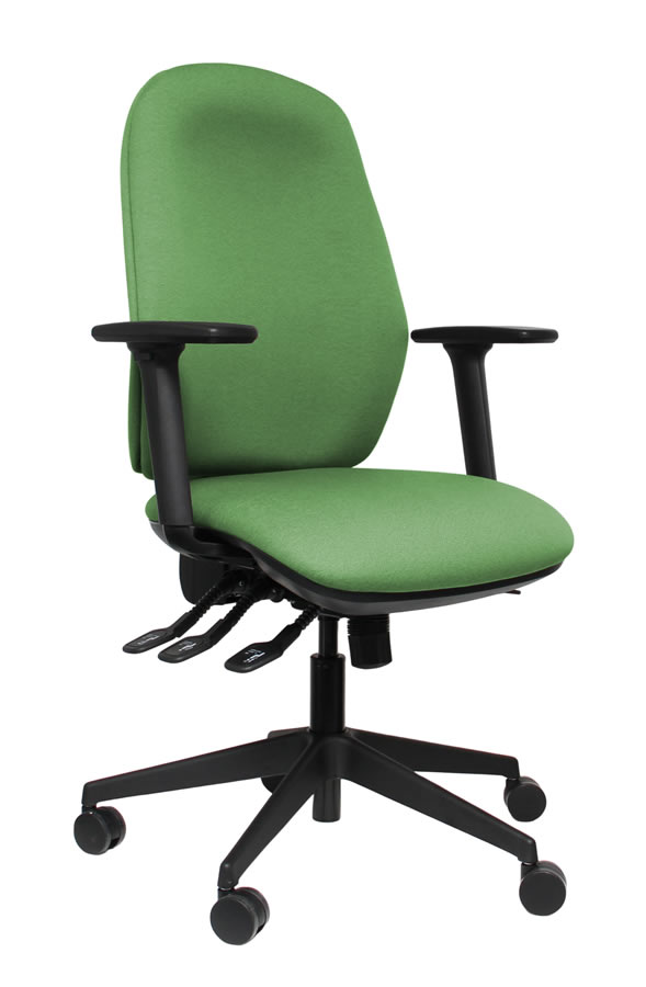 View Green High Back Deeply Padded Operator Chair Seat Slide Height Adjustable Back Adjustable Arms Posture Comfort information