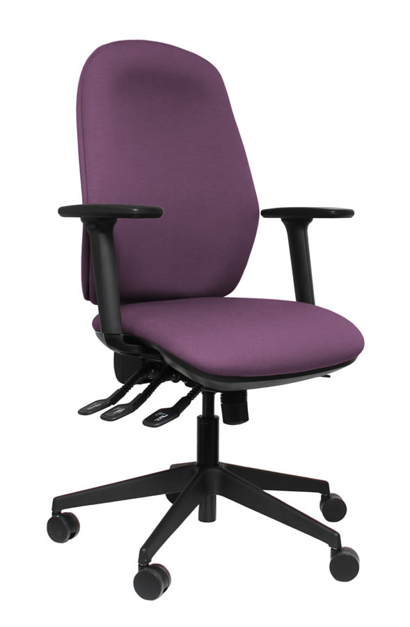View Purple High Back Deeply Padded Operator Chair Seat Slide Height Adjustable Back Adjustable Arms Posture Comfort information