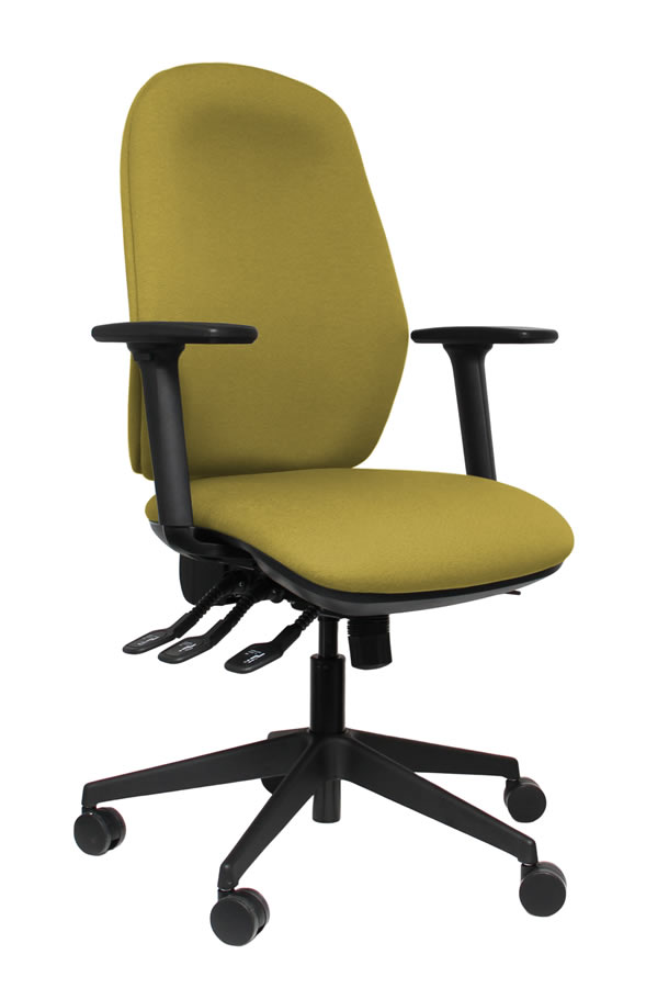 View Yellow Heavy Duty High Back Deeply Padded Operator Chair Seat Slide Height Adjustable Back Adjustable Arms Posture Comfort information