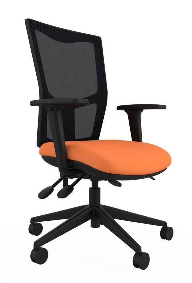 View Orange Ergonomic Adjustable Mesh Backed Office Operator Chair Height Adjustable Seat Backrest Height Adjustable Arms Deeply Padded Seat Pari information