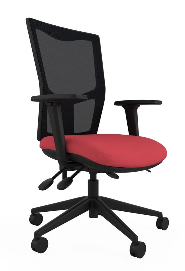 View Cherry Red Ergonomic Mesh Backed Office Operator Chair Height Adjustable Seat Backrest Height Adjustable Arms Deeply Padded Seat Paris information