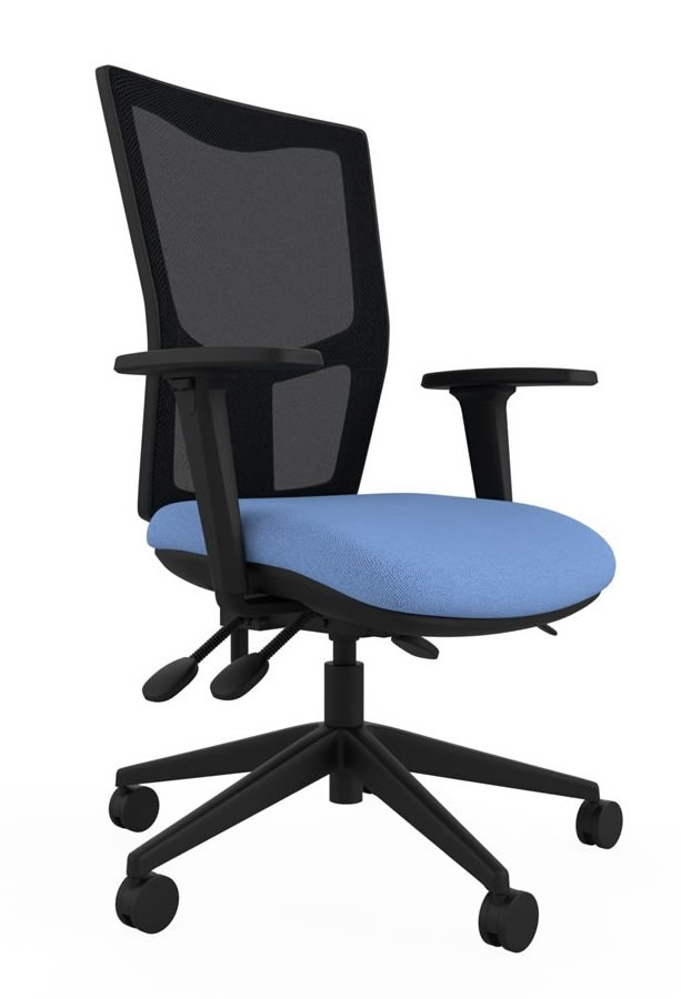 View Light Blue Ergonomic Mesh Backed Office Operator Chair Height Adjustable Seat Backrest Height Adjustable Arms Deeply Padded Seat Paris information