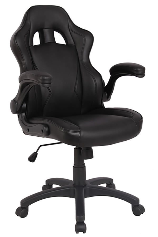 View Black Gaming Home Office Student Study Chair With Fold Away Arms Reclining Backrest Height Adjustable Seat Easy Roll Wheels Mario information