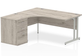 Gladstone Grey Oak Corner Desk And Pedestal - 1400mm Left Handed 