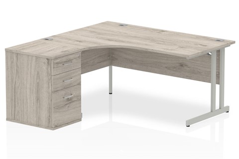 Gladstone Grey Oak Corner Desk And Pedestal - 1400mm Left Handed 