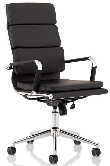 View Hawkes Black Leather Modern High Back Office Chair Seat Height Adjustment Chrome Arms Base Designer Eames Style Office Chair information
