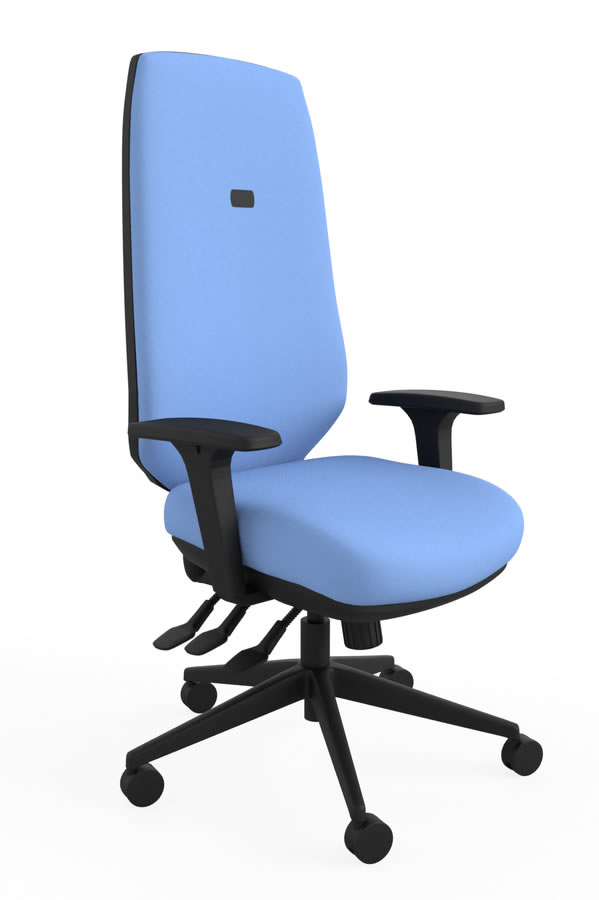 View Blue Ergo Adjust High Back Office Chair Infinitely Locking Seat Backrest Seat Slide Inflatable Lumbar Height Depth Adjustment information