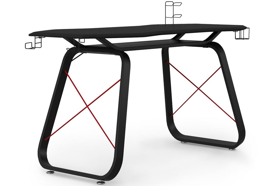 View Modern Black Red Gaming Home Office Computer Desk Console Holder For Gaming Setup Curved Table With Black Steel Frame Student Study Desk Table information