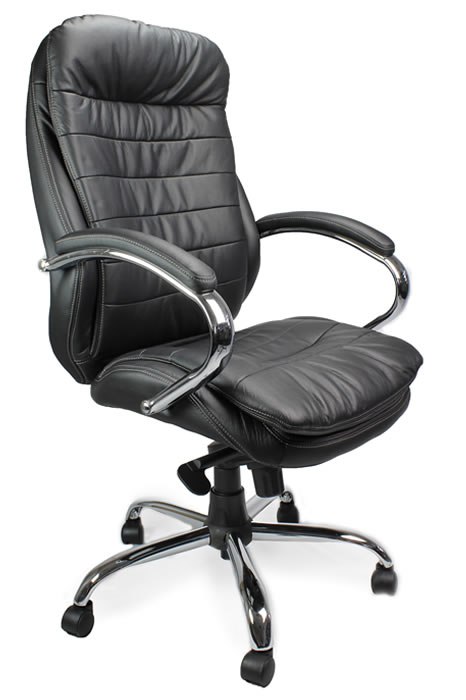 View Executive Black Leather Pillow Topped Office Chair High Deeply Padded Reclining Backrest Chrome Padded Arms Height Adjustable Seat Winston information