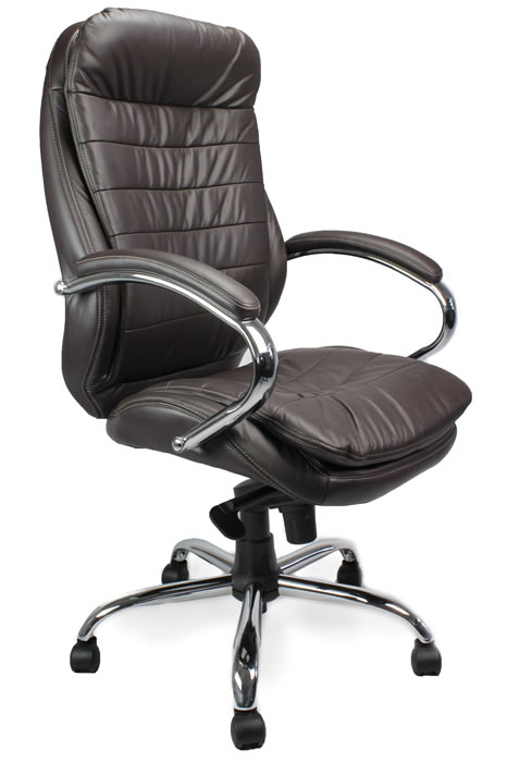View Executive Brown Leather Pillow Topped Office Chair High Deeply Padded Reclining Backrest Chrome Padded Arms Height Adjustable Seat Winston information