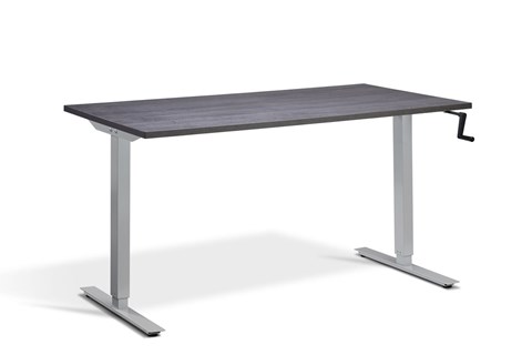 Solo Hand Crank Rectangular Height Adjustable Desk - 1400mm x 800mm Anthracite Sherman Oak Silver 