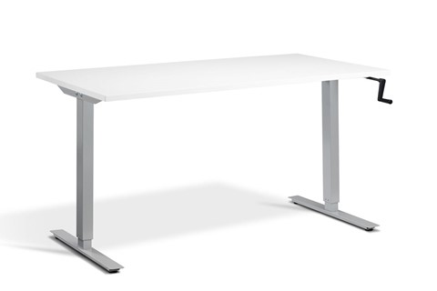 Solo Hand Crank Rectangular Height Adjustable Desk - 1200mm x 800mm White Silver 
