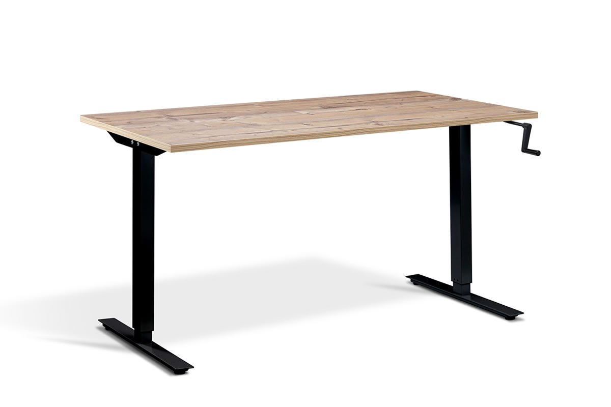 View Rectangular Standing Height Adjustable Desk 1400mm x 800mm Antique Pine Top Black Frame Solo information