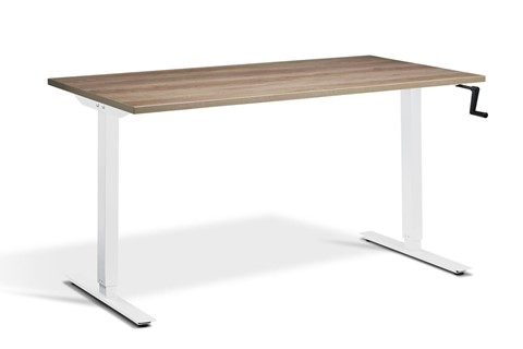 Solo Hand Crank Rectangular Height Adjustable Desk - 1200mm x 800mm Grey Nebraska Oak White 