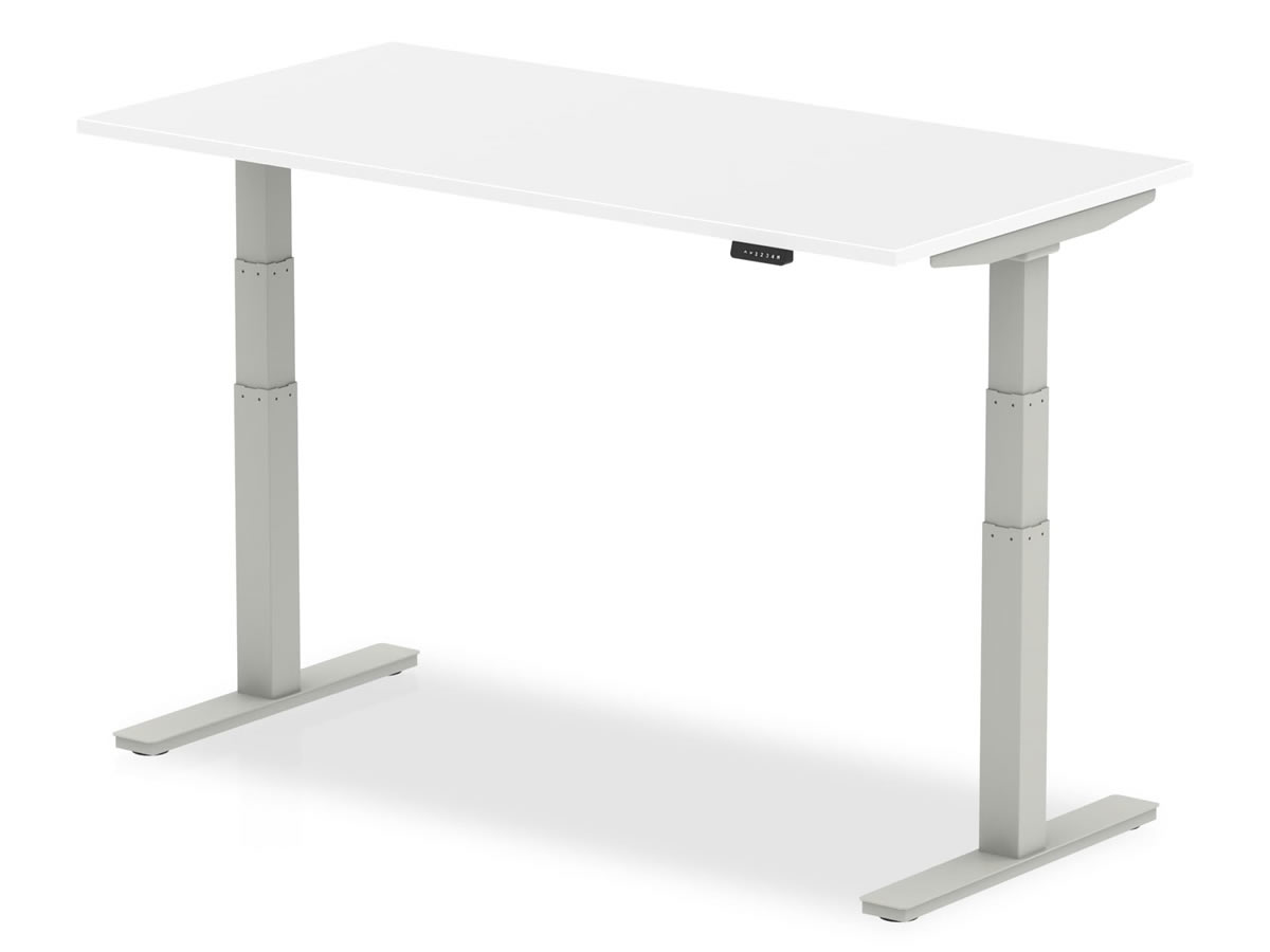 View White Electric Height Adjustable Sit Stand Rectangular Beech Office Desk 4 Desk Widths Available Safety Stop Function Price Point information