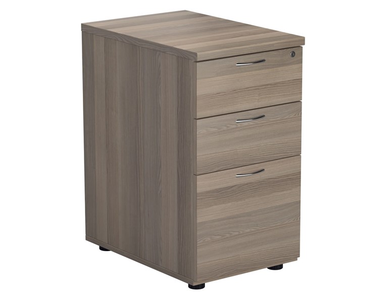 Kestral Grey Oak 3 Drawer Desk High Pedestal