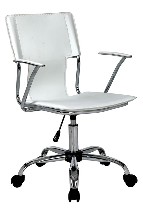 View White Modern Designer Office Chair Medium Height Reclining Backrest Fixed Chrome Padded Arms Chrome Base With Easy Glide Wheels Trento information