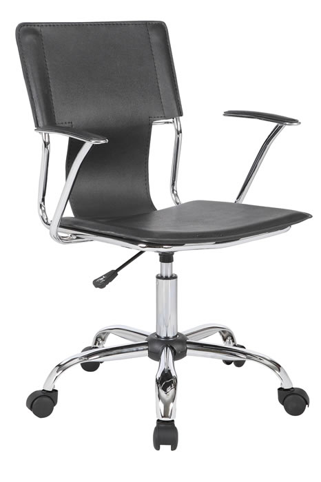 View Black Modern Designer Office Chair Medium Height Reclining Backrest Fixed Chrome Padded Arms Chrome Base With Easy Glide Wheels Trento information