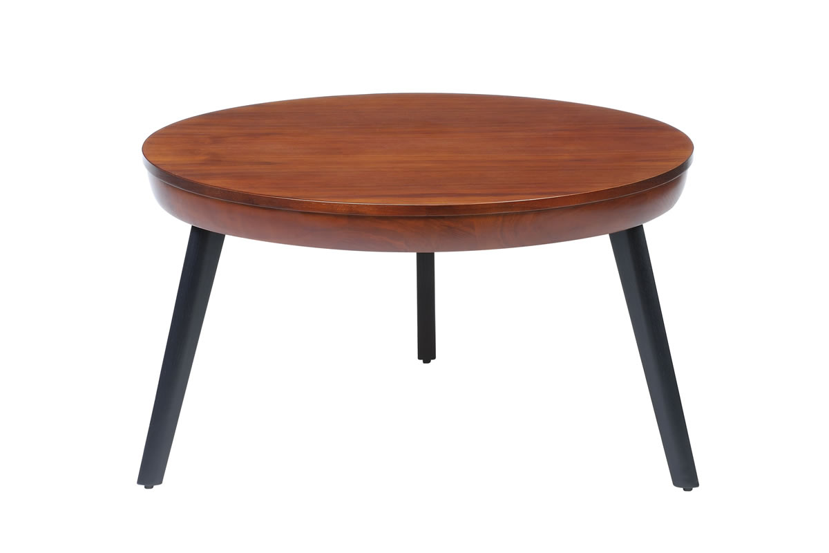 View Walnut Venner Wooden Round Modern Coffee Table Bedside Table Black Tapered Spindle Legs 80cm Diameter San Francisco information