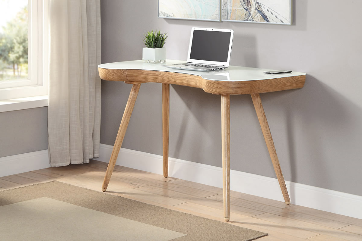 Wooden Curved Executive Desk Turned Spindle Legs San Francisco