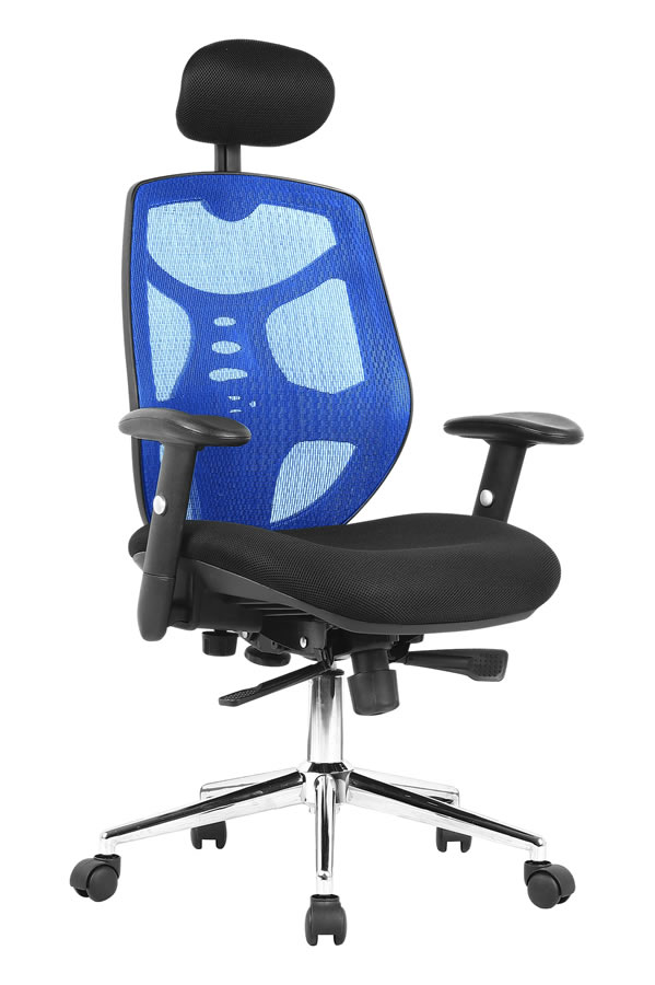 View Blue High Back Mesh Ergonomic Computer Desk Chair Adjustable Headrest Knee Tilt Seat Function Height Adjustable Arms 3 Colour Choice Polaris information