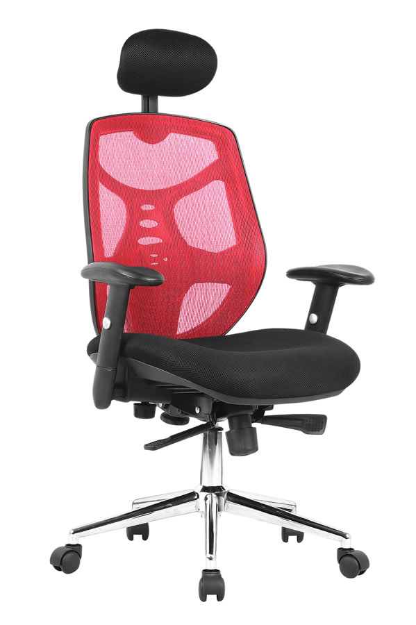 View Red High Back Mesh Ergonomic Computer Desk Chair Adjustable Headrest Knee Tilt Seat Function Height Adjustable Arms 3 Colour Choice Polaris information