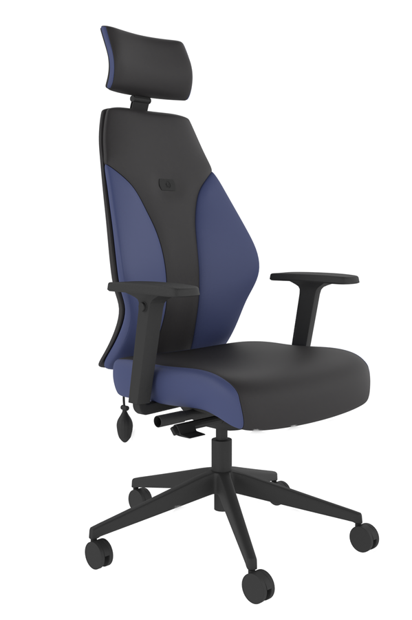 View Blue Black High Back Ergonomic Office Chair Padded Seat With Tilt Seat Slide Lumber Support Height Adjustable UK Made With Long Guarantee information