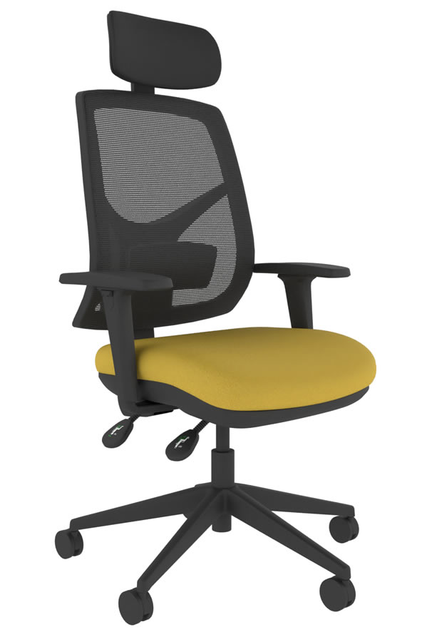 View Ergo Fix Ergonomic High Back Mesh Office Chair Yellow Upholstered Seat Seat Depth Adjustment Height Adjustable Seat Backrest Adjustable Arms information