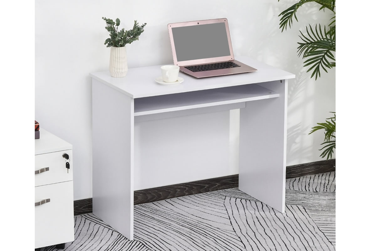 View Modern Straight Laptop Home Office Desk Black Or White 90cm Wide PC Student Desk Open Laptop Storage Madeline information