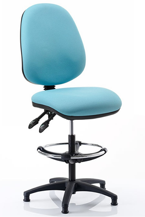 View Light Blue Upholstered Draughtsman Draughter Office Laboratory Chair Height Adjustable Fixed Glides To Stop Movement Recling Backrest information