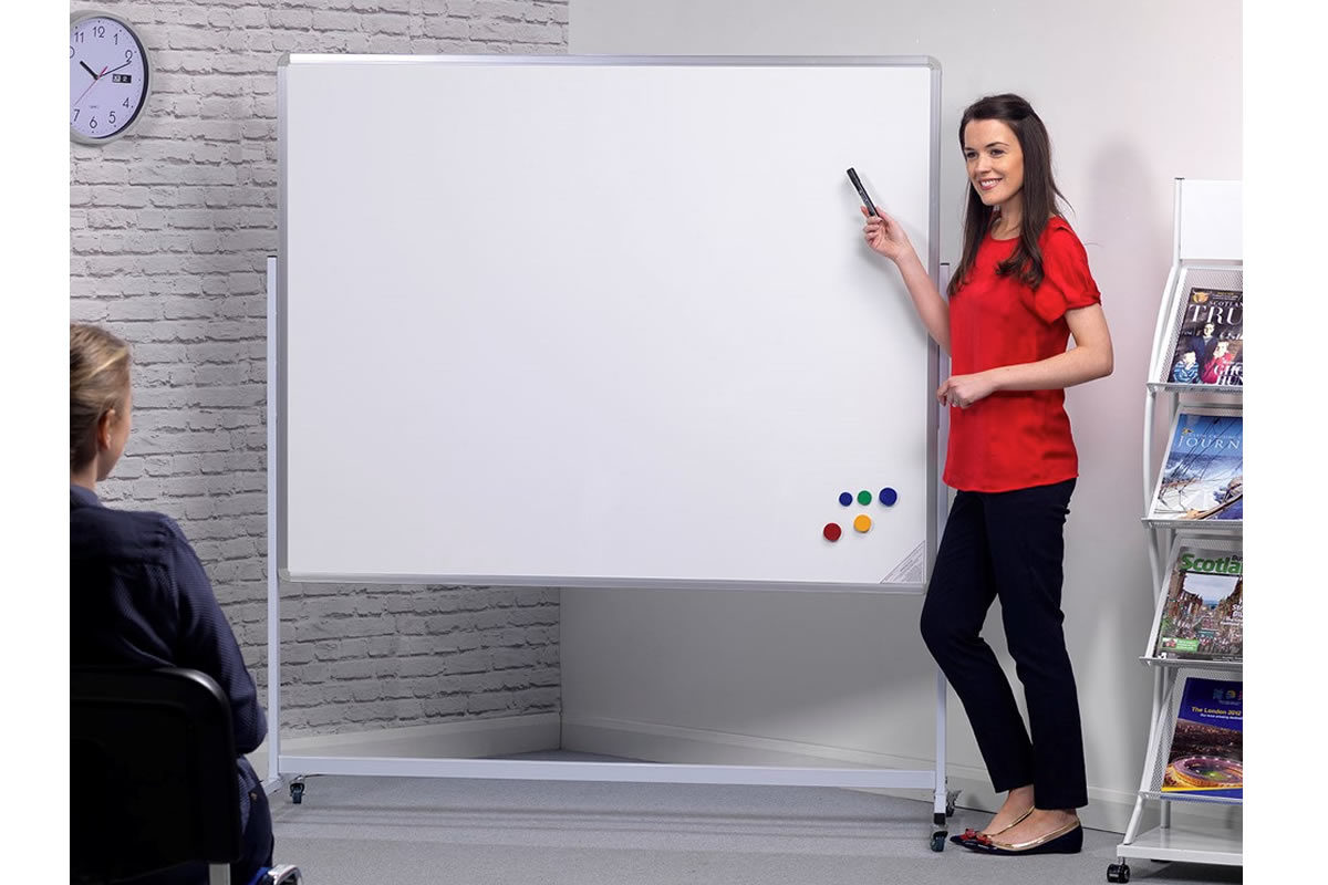 View Mobile Freestanding Magnetic Whiteboard 1500mm x 1200mm DoubleSided Mobile Notice Display Board Portable Teaching Board Dry Wipe Clean information