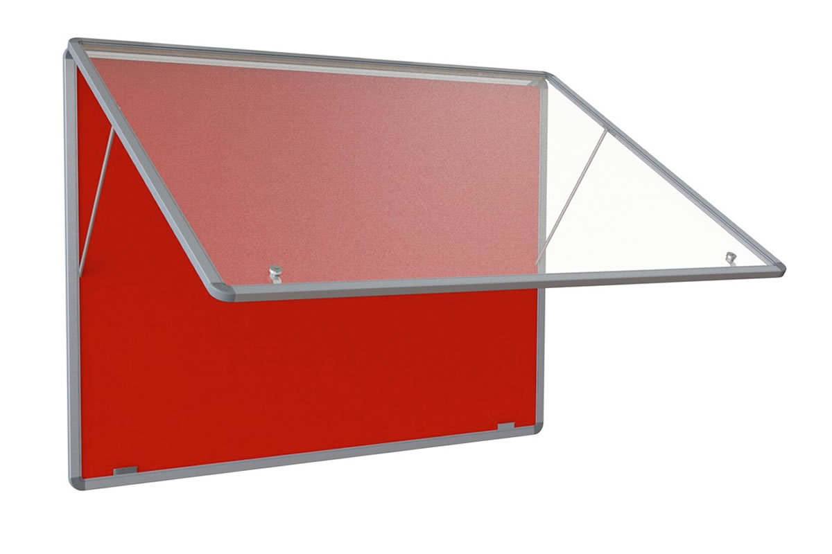 View Red Wall Mounted Lockable Noticeboard 2400 x 1200mm Aluminium Frame Clear Plastic Doors For Safety Wall Fixings Included Flameshield information