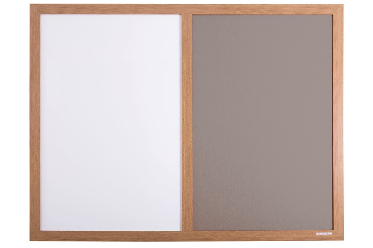 View Grey White Combination Wall Mounted Whiteboard Pin Board Noticeboard 1200mm x 900mm EcoFriendly Light Oak Wood Effect Frame Wall Mounted information