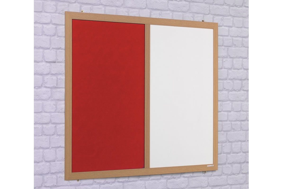 View Red White Combination Wall Mounted Whiteboard Pin Board Noticeboard 900mm x 600mm EcoFriendly Light Oak Wood Effect Frame Wall Mounted information