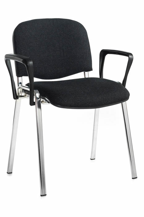 View Black Fabric Chrome Frame Conference Chair With Arms Strong Chrome Frame Legs Deeply Padded Seat Back Rest Stackable Up To 12 High information