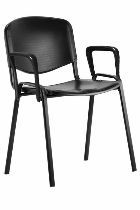 View Black Vinyl Office Conference Chair Vinyl Wipe Clean Upholstery Stacks 12 High Robust Steel Frame Padded Seat Back Waiting Room Chair information