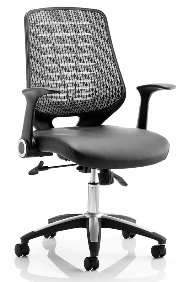 View Relay Task Mesh Back Operator Home Office Computer Desk Chair Breathable Silver Mesh Reclining Backrest Deeply Padded Leather Seat Folding Arms information