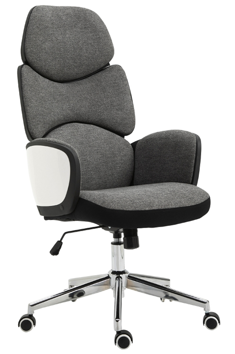View Grey Fabric High Back Ergonomic Office Chair White Gloss Wooden Frame Reclining Backrest Deeply Padded Height Adjustable Seat information